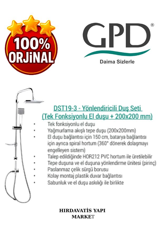 DST19-3 Yönlendiricili Duş Seti (Tek Fonksiyonlu El Duşu + 200X200) - 4