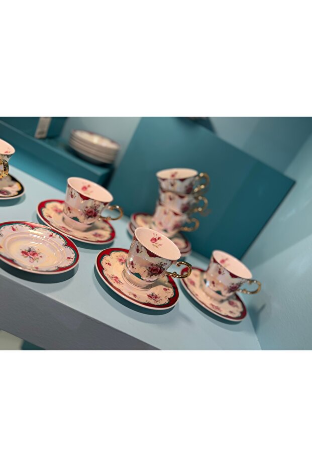 hediye ESTERHOMEDECOR 6 Kişilik porselen sedefli kahve fincan takımı ...