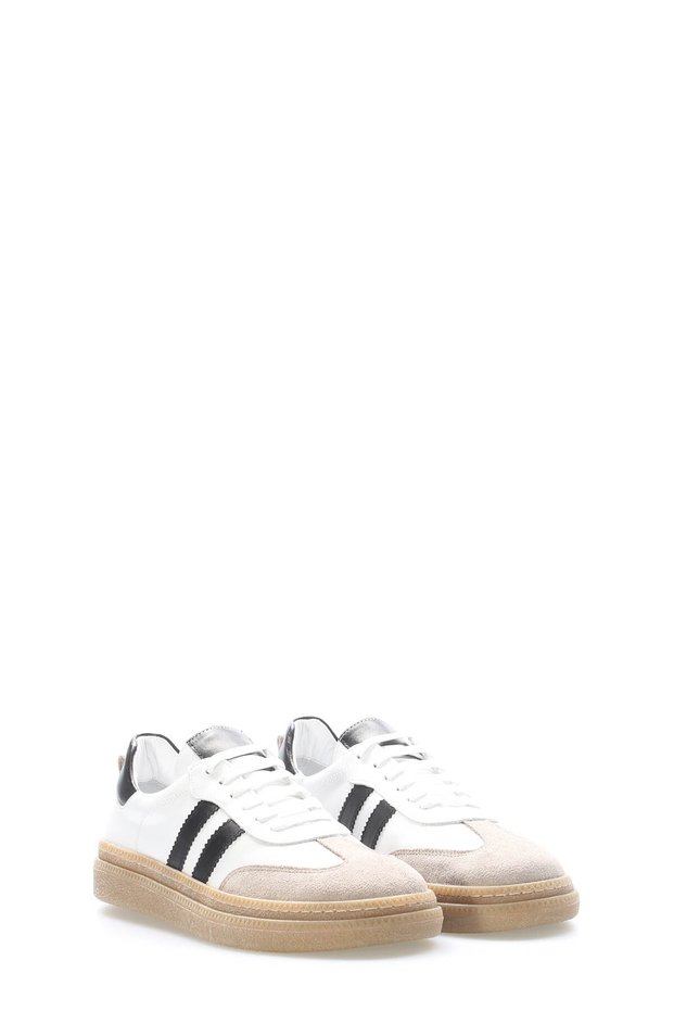 Tugerdi White Black Genuine Leather Lace-Up Light Sole Women's Casual Shoes Tg092172611182