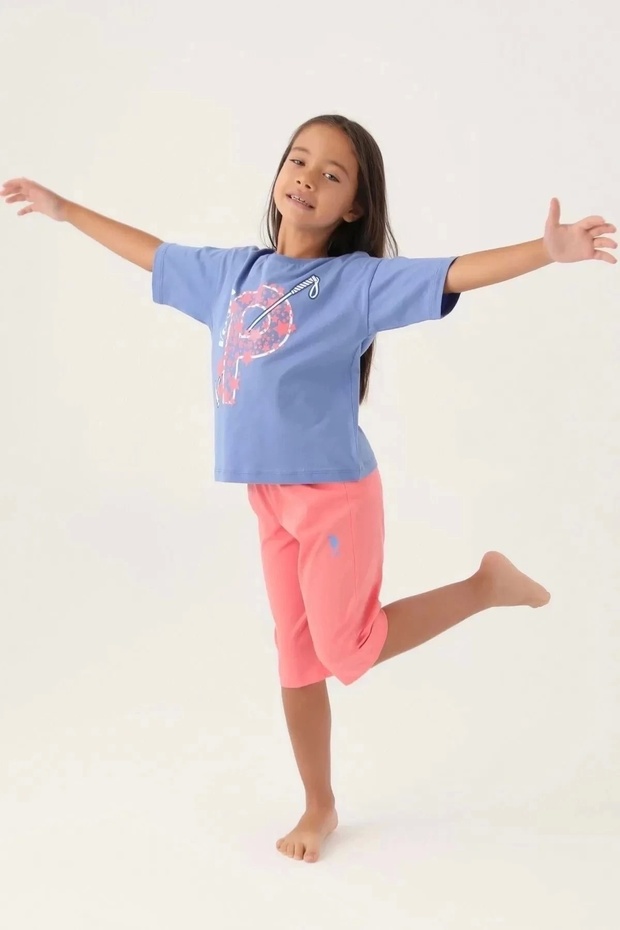 Licensed Baton Open Indigo Girl's Capri Set