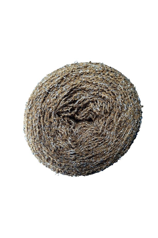 Kendinden gümüş simli, camel rengi italyan koton buklet el örgü ipi (200 gr.) - 3