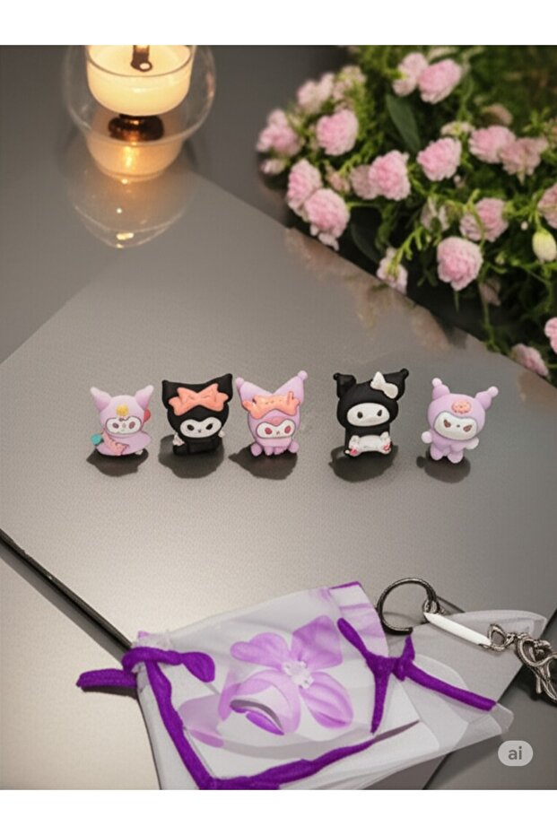Sanrio Kuromi Mini Figure Ring Set / Children's Rings with Kuromi Character 5 Pcs