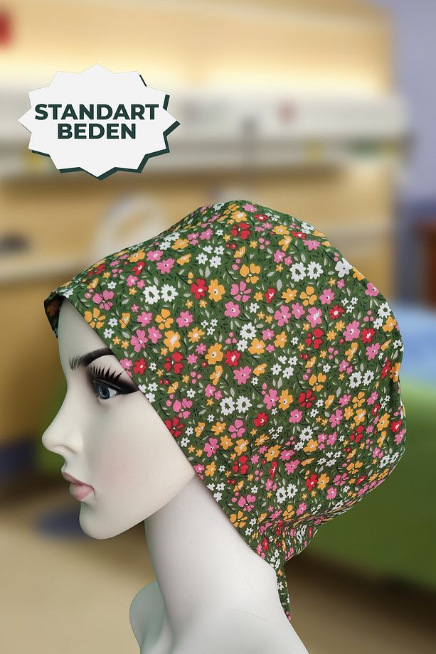 KINAYEŞİLİ STANDART DoktorHemşire AşçıCerrahi BoneHastane AnneBone IşBandanası Pamuklu KumaşLastikli - 1