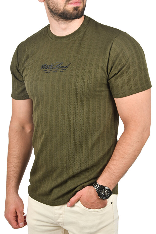 Men's Khaki Slim Fit Cotton T-Shirt Slim Fit Breathable Soft Texture T-Shirt 2504351
