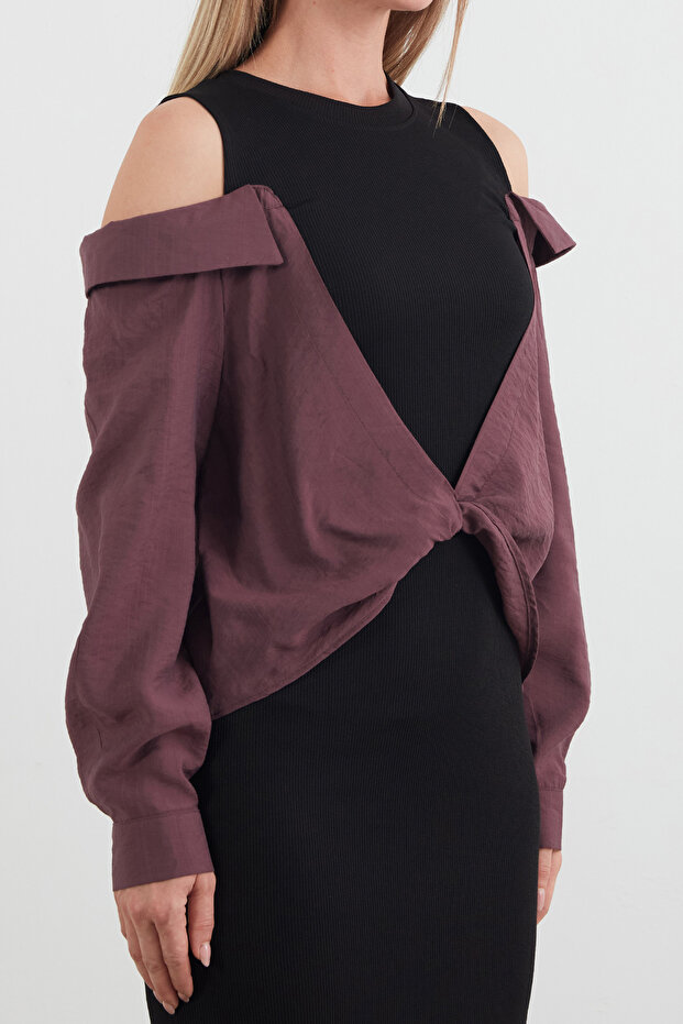 Basic Gömlek Detaylı Yırtmaçlı Elbise - 5