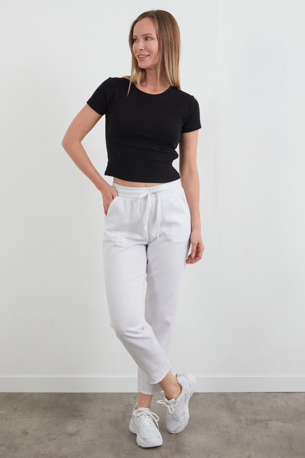 Basic Yanları Stoperli Crop Tişört - 2