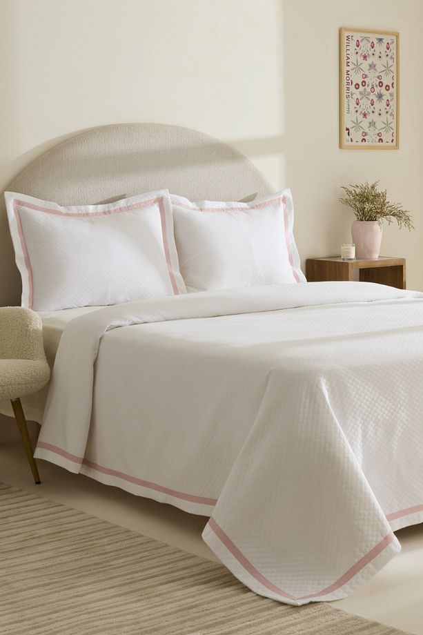 White Collection Doris %100 Pamuk Çift Kişilik Yatak Örtüsü Takımı Pudra - 5