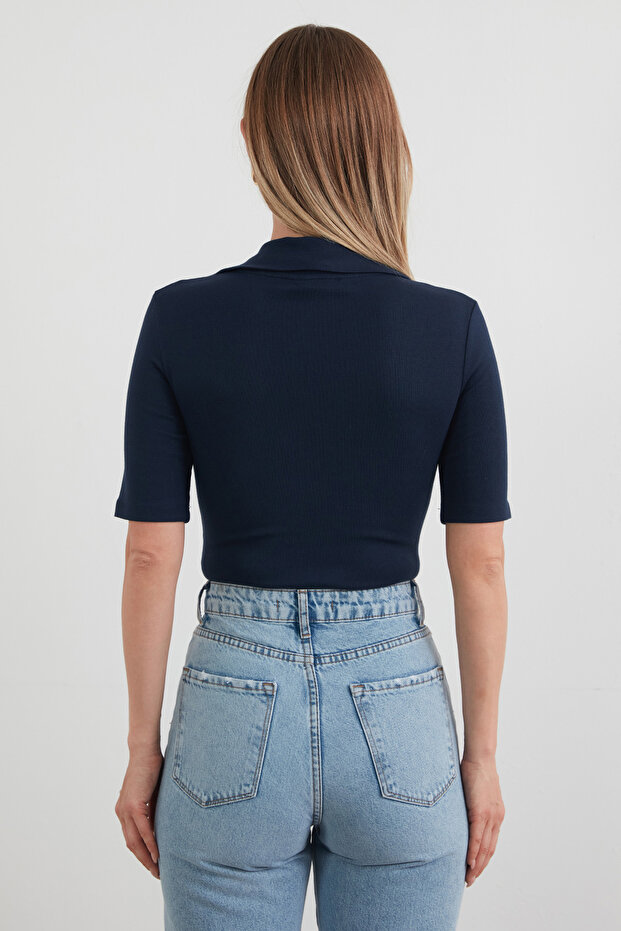 Basic Polo Collar Snap Lycra Modal Body - 4