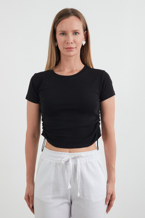 Basic Yanları Stoperli Crop Tişört - 6