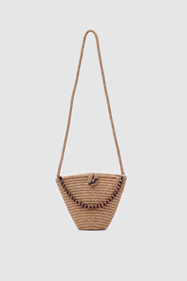 Piccolo Handmade Bead Detailed Straw Bag Mink