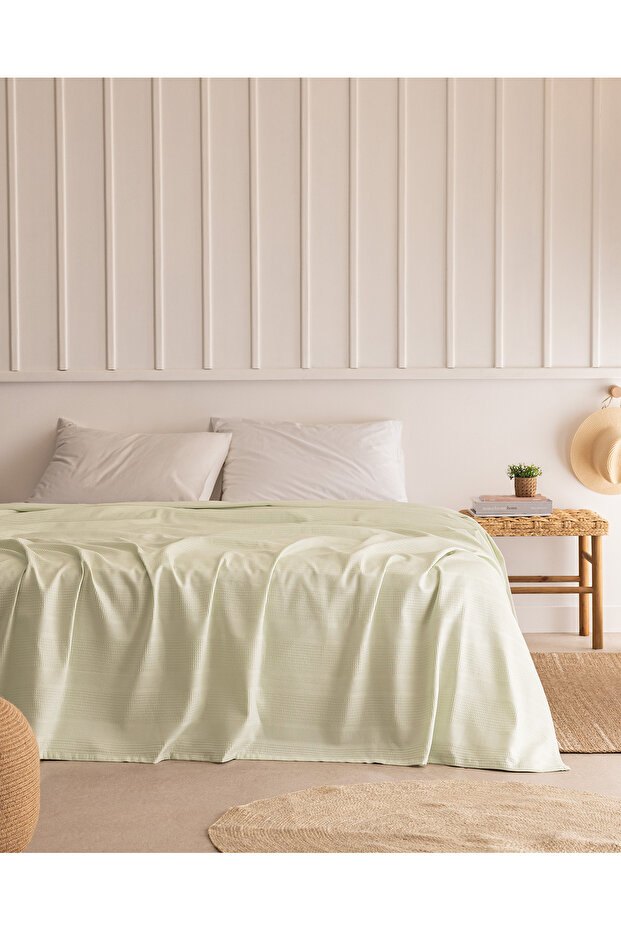 Mathilda King Size %100 Pamuk Karde Düz Pike - Mint Yeşili - 1