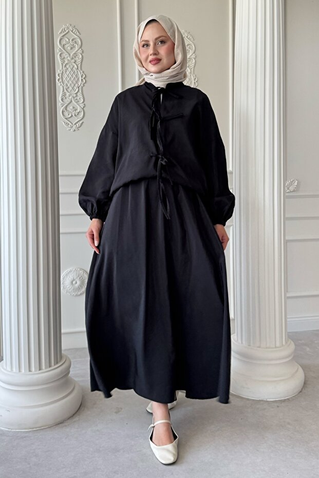 Black Suit with Tie Detail Skirt