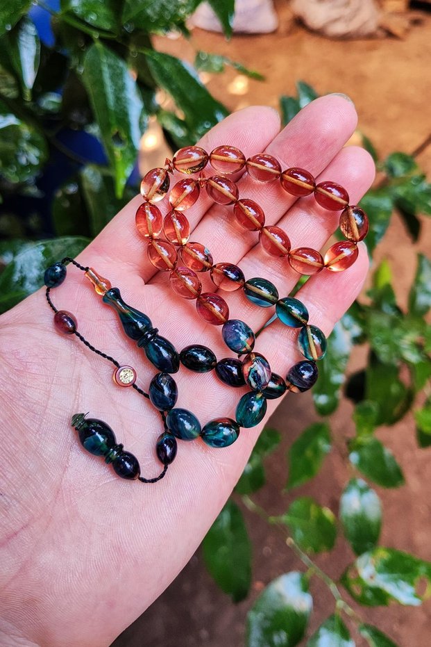 8X11 mm Ayhan Turan Master Craftsmanship Green Transparent Filtered Fire Amber Prayer Beads