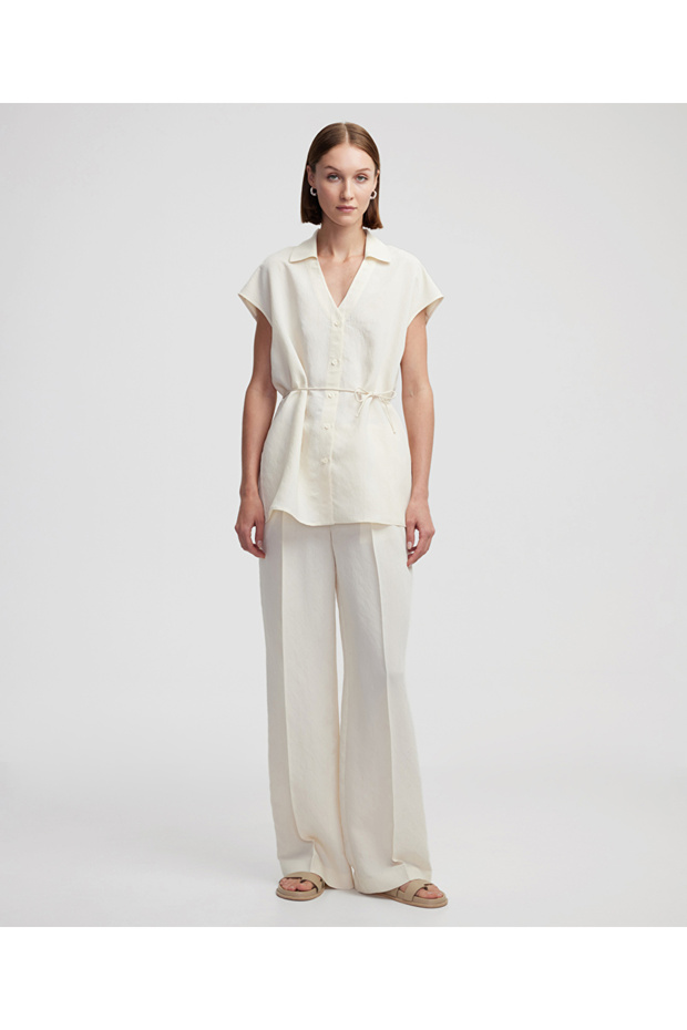 Ütü izli elastik bel pantolon - 1