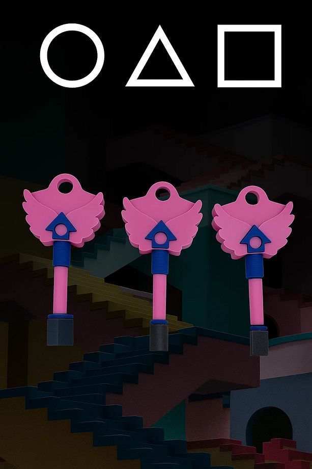 Squid Game 3- Kare Yuvarlak Üçgen Anahtar Seti- 3'lü Set- Saklambaç Oyunu Anahtarları - 2