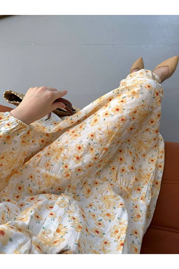 Kadın Tesettür Elbise Modal Kumaş Çiçek Desenli Elbise - 2