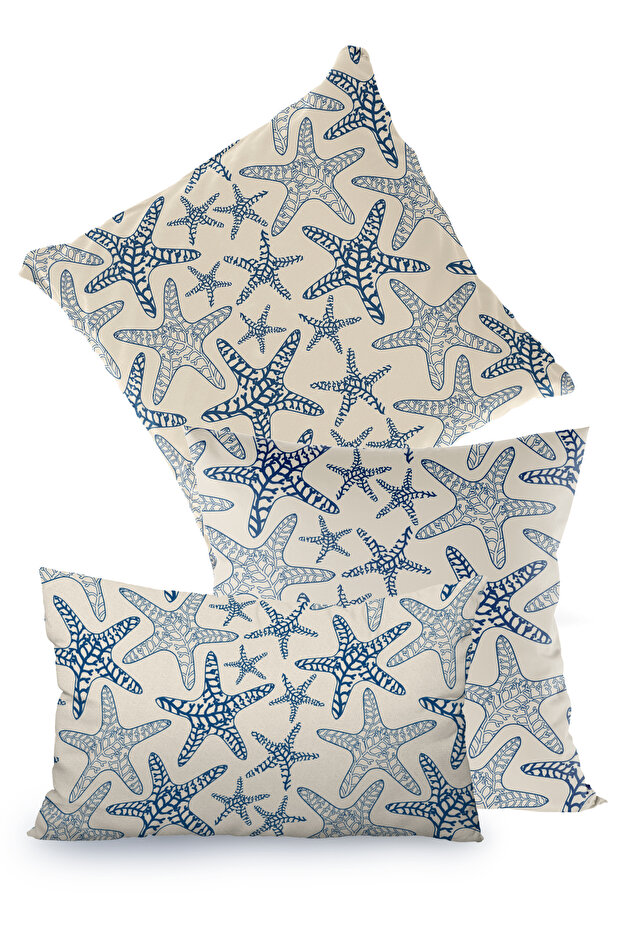 غطاء وسادة منقوش على شكل نجم البحر باللون الكريمي - 2