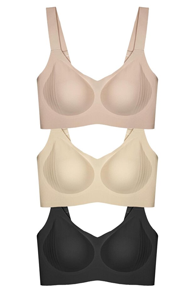 Seamless Bra - Curve | Laser Cut Seamless Gathering Plus Size Women's Bra 3-Pack