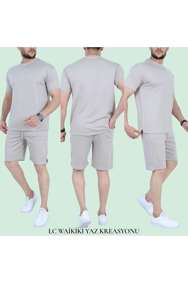 LCWAIKIKII %100 Pamuk Penye Kumaş Erkek Şort Tişört Yazlık Takım - 5
