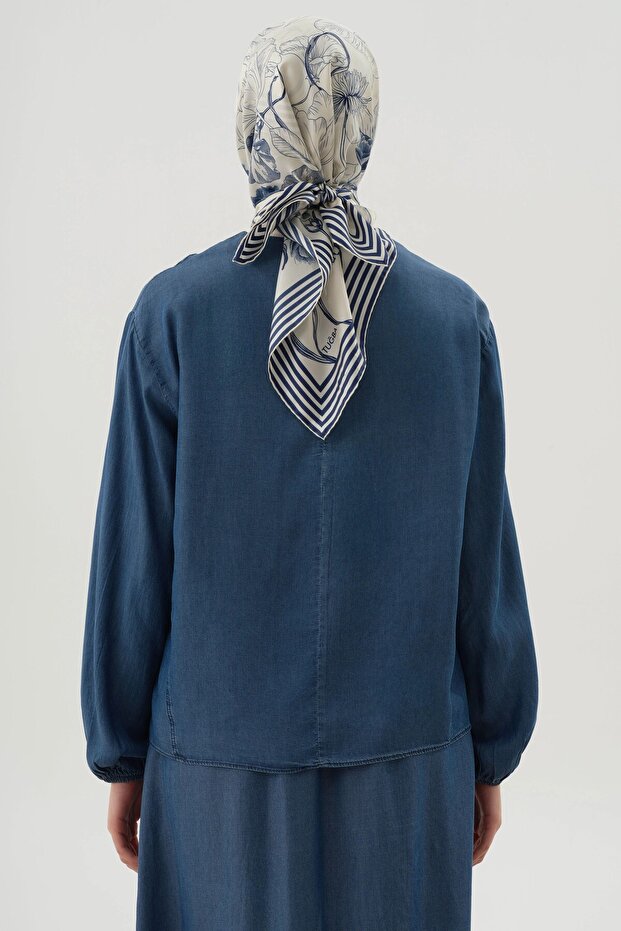 Nakışlı Bluz - İndigo - 6