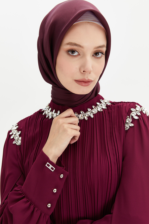 Pelerin Kol Piliseli Elbise - 5