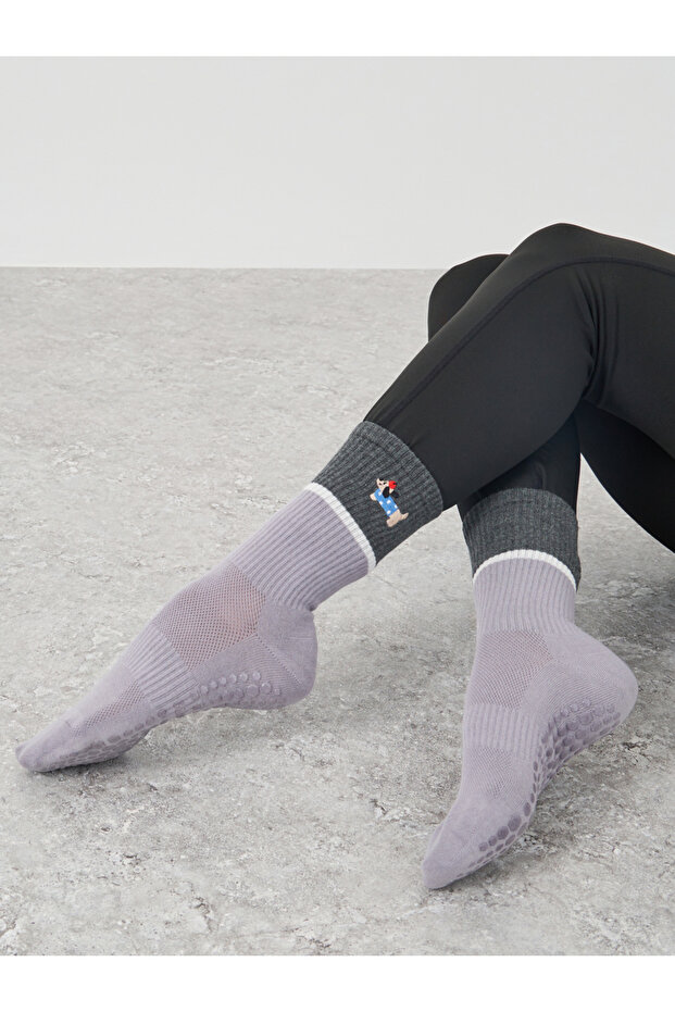 Color Block Silicon Base Yoga Socks with Puppy Print