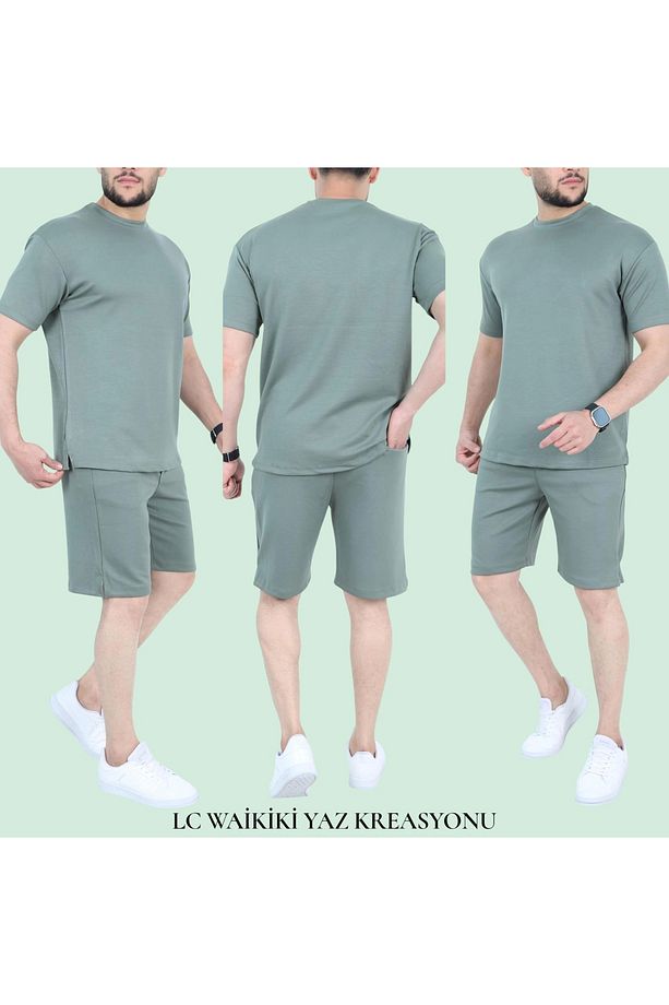 LCWAIKIKII %100 Pamuk Penye Kumaş Erkek Şort Tişört Yazlık Takım - 6