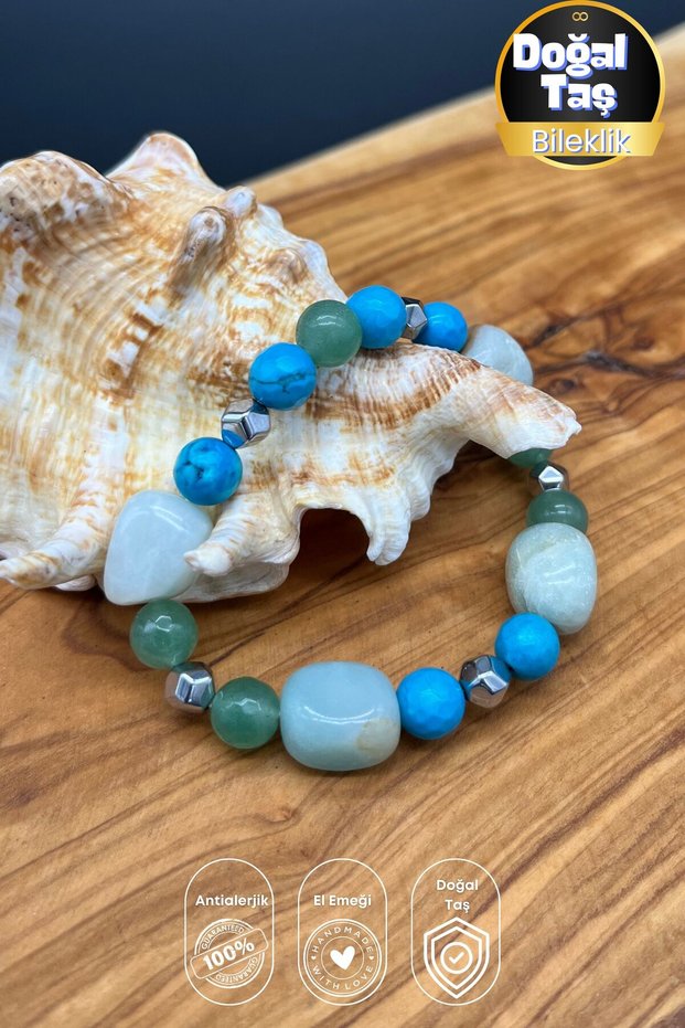 Inspiration and Abundance Natural Stone Bracelet – Amazonite Aventurine Turquoise Hematite