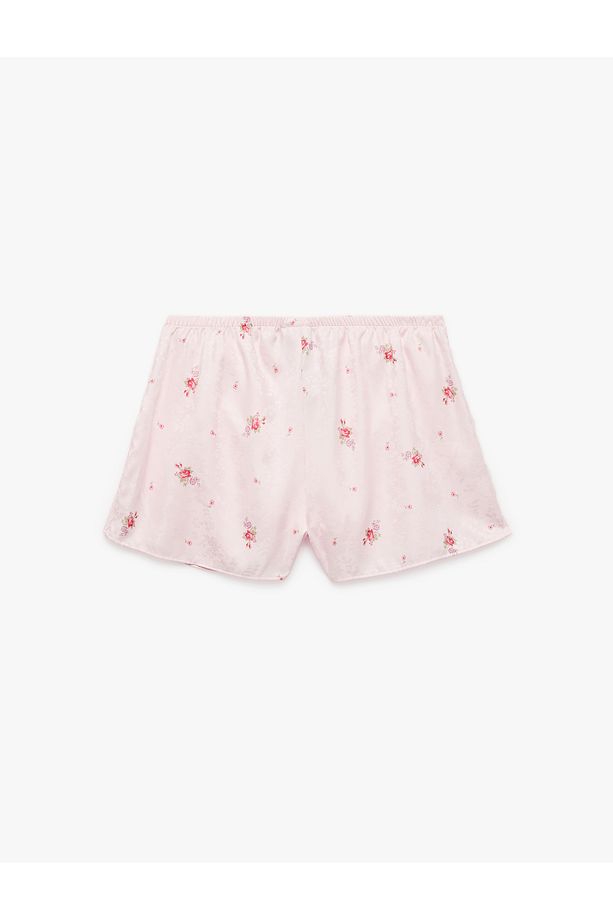 Dantel Detaylı Çiçekli Saten Şort Pijama Altı - 2