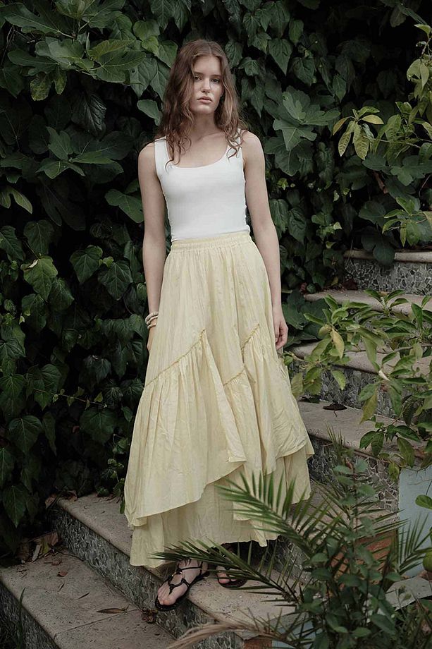 Boho Çapraz Katlı Vual Butter Yellow Etek - 3