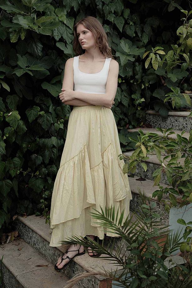 Boho Çapraz Katlı Vual Butter Yellow Etek - 5