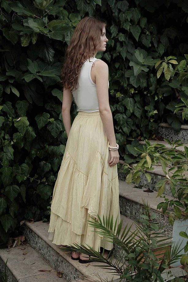 Boho Çapraz Katlı Vual Butter Yellow Etek - 7