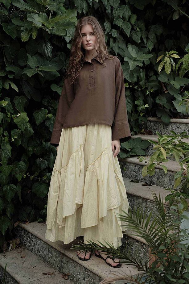 Boho Çapraz Katlı Vual Butter Yellow Etek - 6