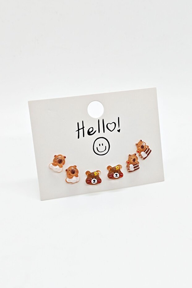 Kapibara Figürlü 6’lı Sevimli Küpe Seti - 1