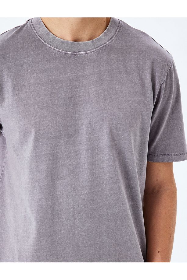 Pamuklu Yıkamalı Regular Fit Kısa Kollu Bisiklet Yaka Tişört - 5