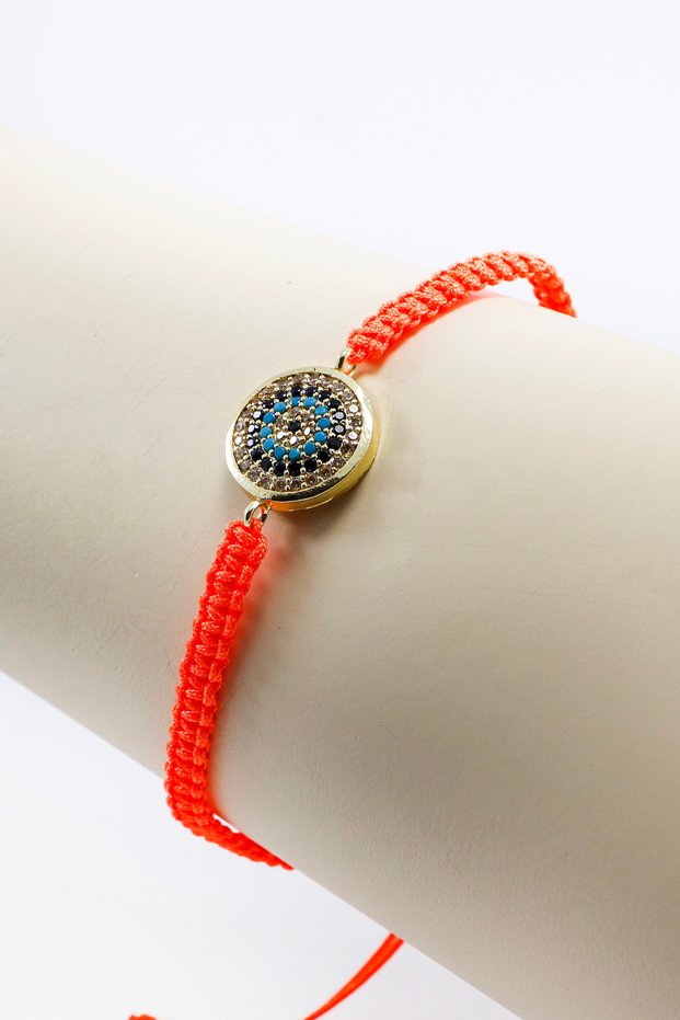 Orange Colored Elevator Gold Zircon Stone Evil Eye Bracelet, Gift Bracelet