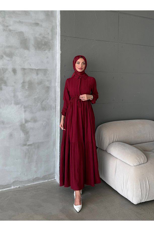 Asya Belbağcıklı Tesettür Elbise - 4