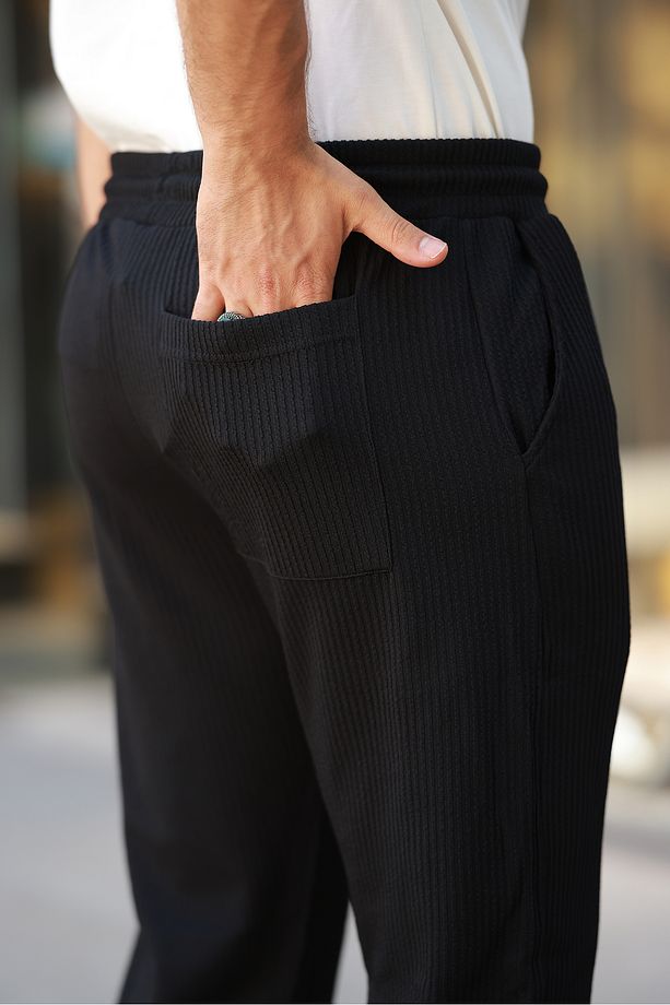 Erkek Siyah Regular Fit Cepli Fırfır Desenli Jogger Pantolon - 3