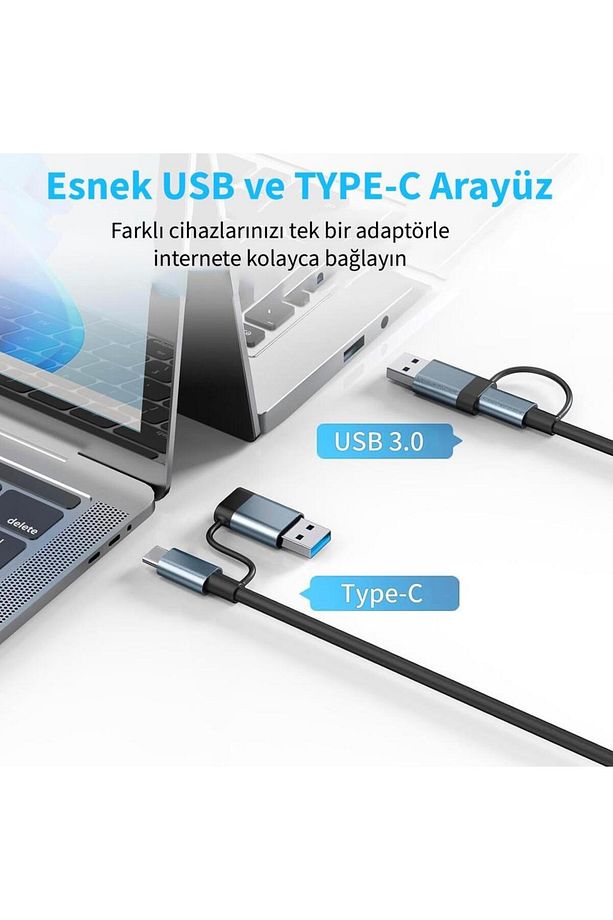 IUTP-03T USB3.0+Tip-C=>Gigabit RJ45+3*USB3.0 Çevirici (Giriş:Tip-A+Tip-C=>Çıkış:Eternet+3*Tip-A - 5