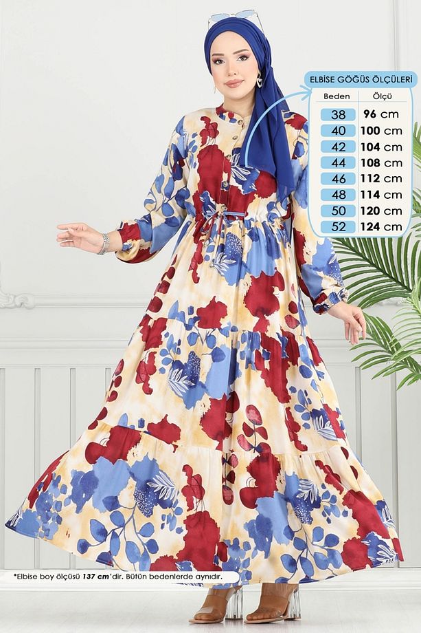 Beli Bağcıklı Viskon Elbise 7124BG354 İndigo - 3