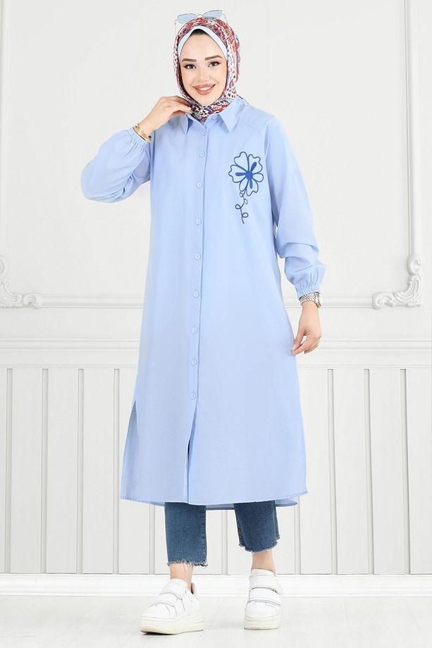 Nakış İşlemeli Tesettür Tunik 4095PM271 Bebe Mavisi - 1