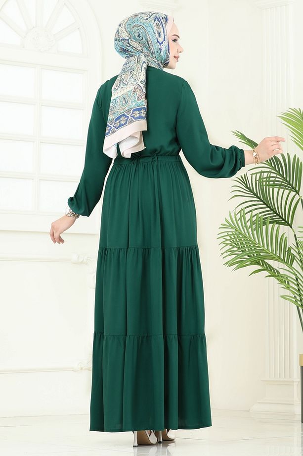Beli Tünelli Viskon Elbise 1126BG354 Açık Zümrüt - 6