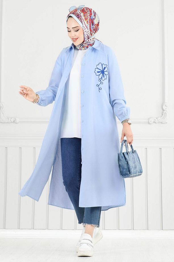 Nakış İşlemeli Tesettür Tunik 4095PM271 Bebe Mavisi - 2