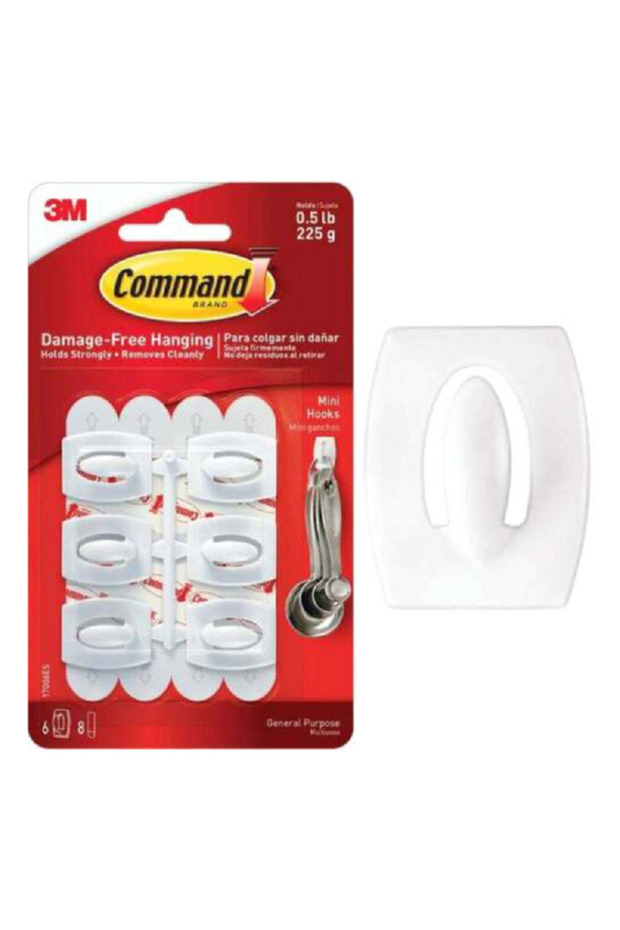 6-Piece Mini Hooks with 8 Strips White - 1