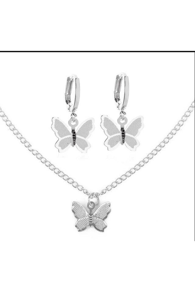2-Piece Elegant Butterfly Chain Model Women's Jewelry Set Necklace, Earrings