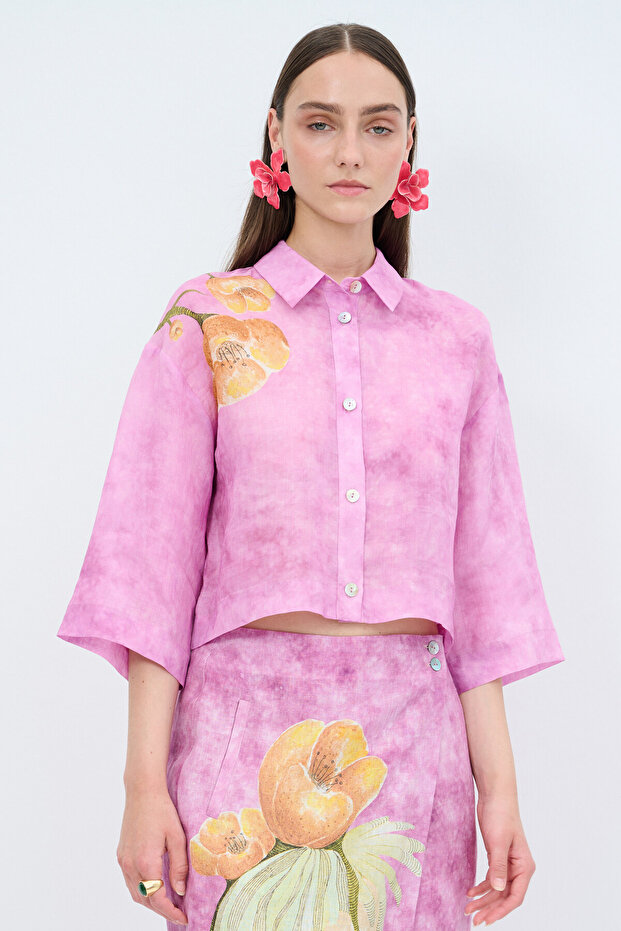 Desenli Keten Gömlek - 4