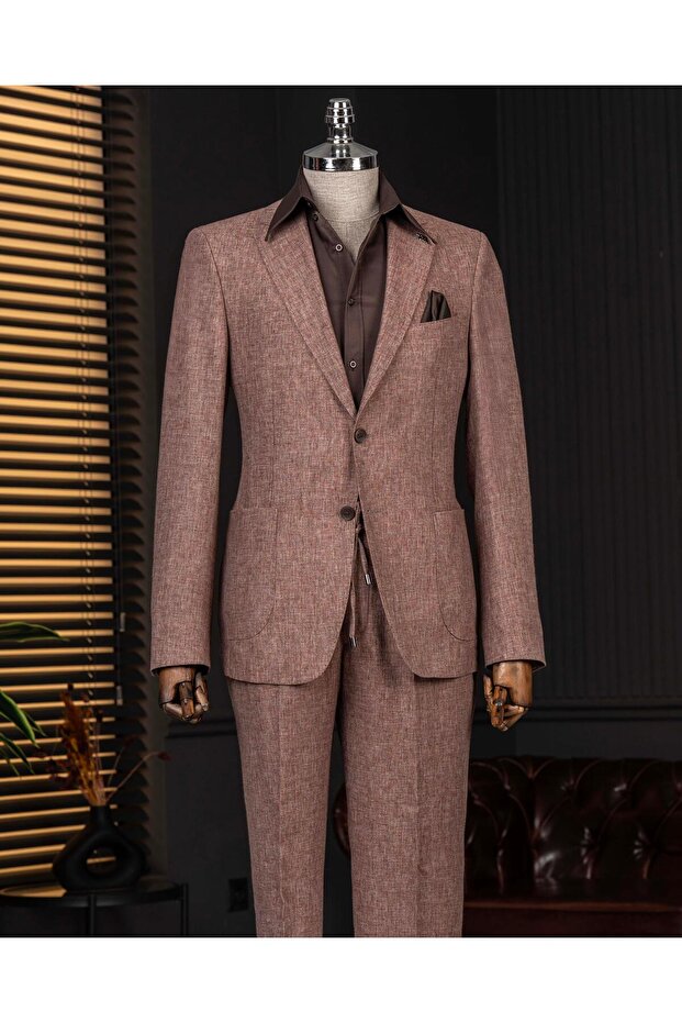Italian Style Slim Fit Mono Lapel Jacket Pants Suit Burgundy T14362