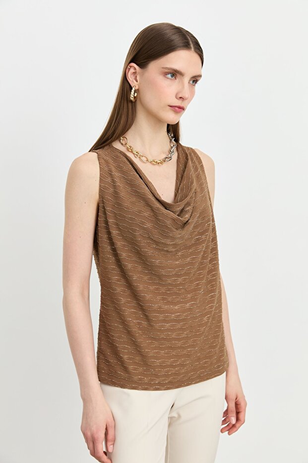 Simli Degaje Yaka Bluz Mocha - 2