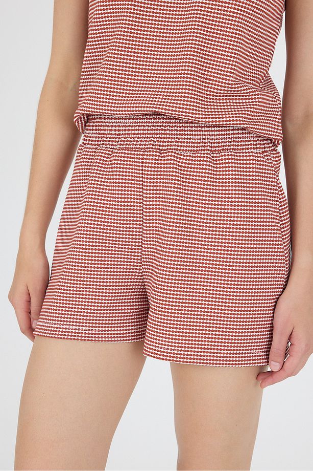Beli Lastikli Geometrik Desen Jakarlı Örme Bermuda Şort 25L8112 - 8