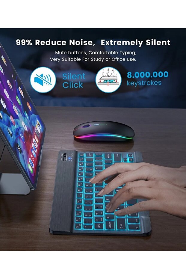 Onezero Kablosuz RGB Klavye ve Mouse Seti – Bluetooth, Şarjlı, 10m Bağlantı Mesafesi ZR20KM - 5